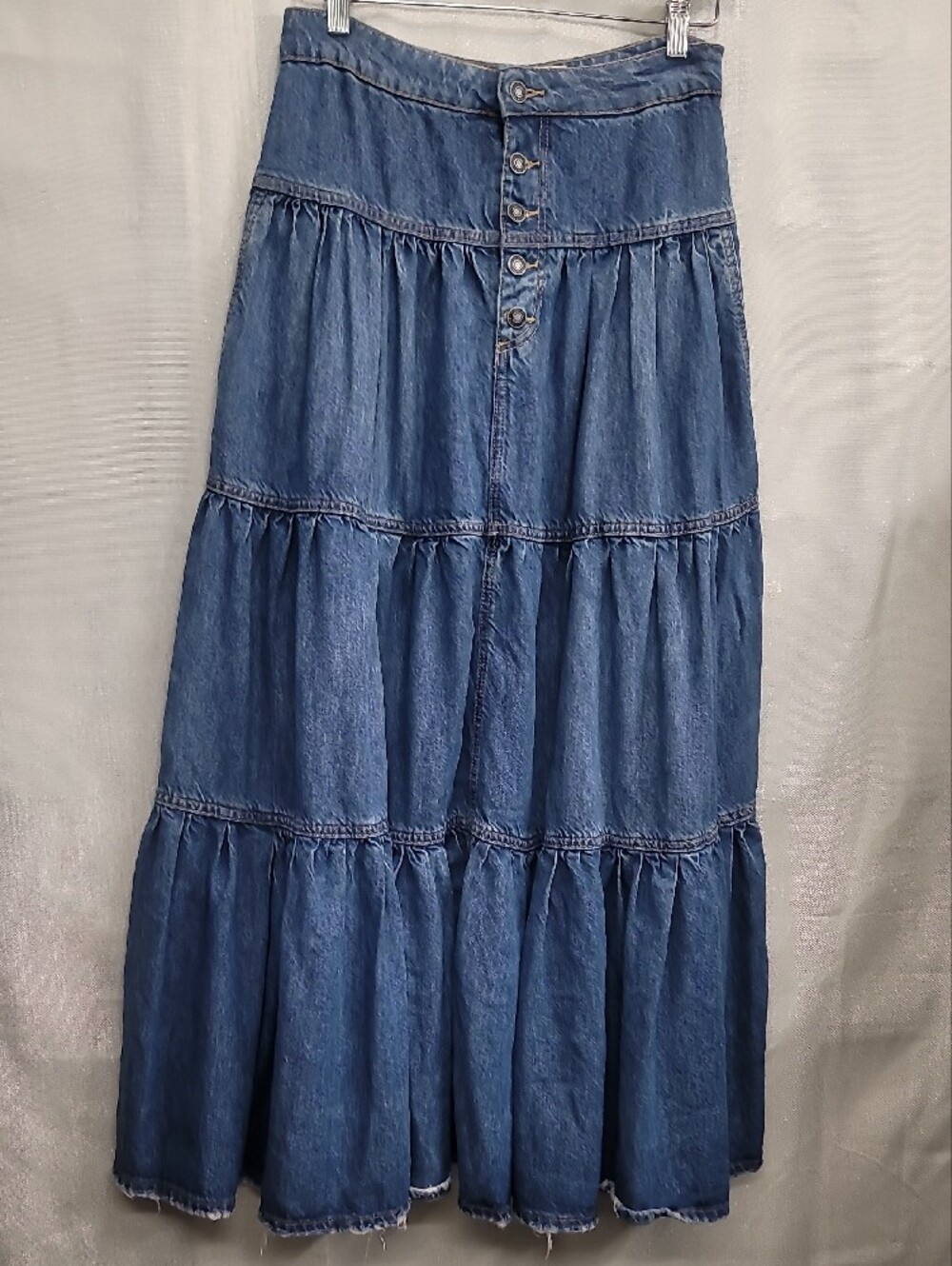 We the Free Dreamweaver Tiered Denim Maxi Skirt Size Xs - Picture 4 of 14